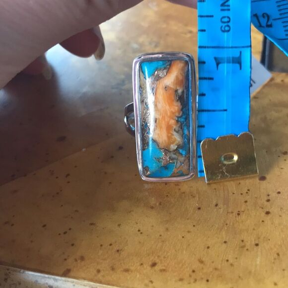 Spiny Oyster Turquoise Sterling Silver Ring Size 7 - Picture 6 of 7